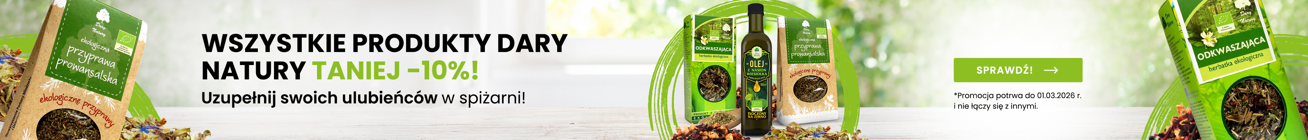 Wszystkie produkty marki Dary Natury 10% taniej!
