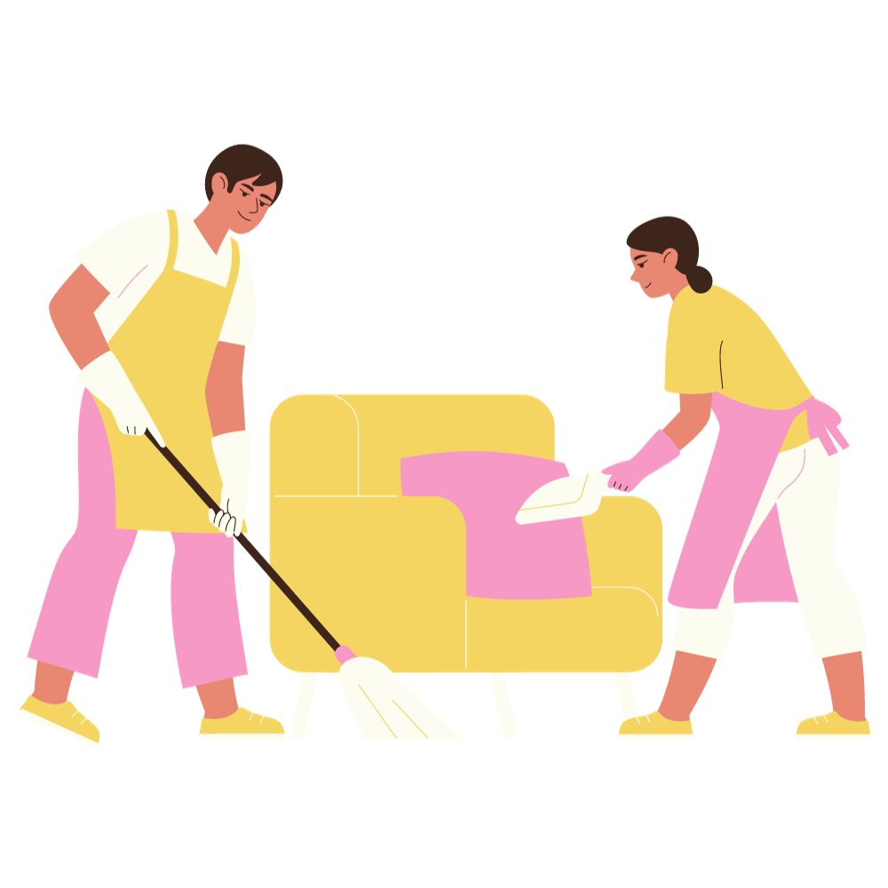 sprzątanie domu boraksem w parze - grafika przedstawiająca 2 sprzątające osoby 