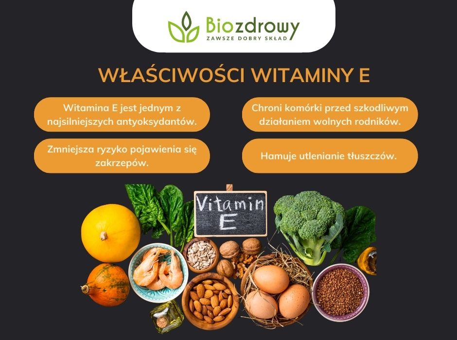 Właściwości witaminy E - infografika