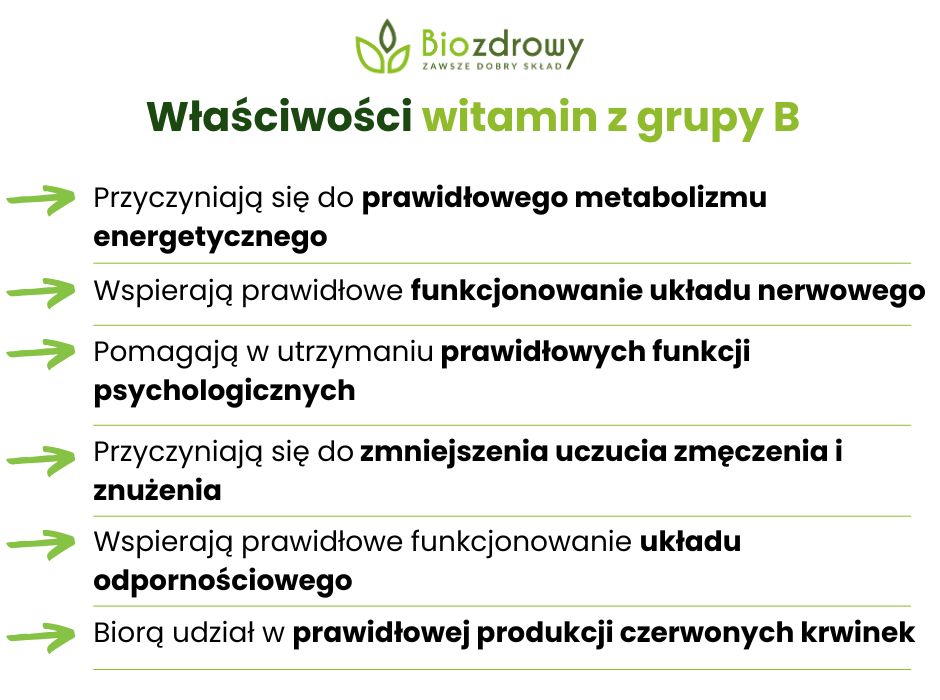 Właściwości witamin z grupy B - infografika