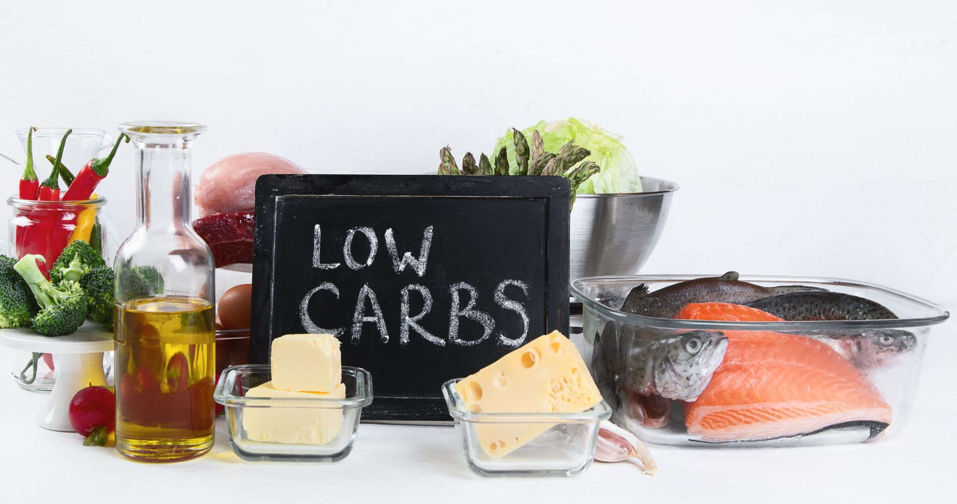 Dieta niskowęglowodanowa – produkty polecane w low carb: warzywa, ryby, mięso i nabiał.