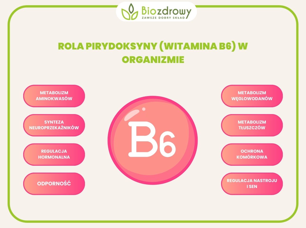 infografika witamina B6 - rola w organizmie