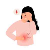 ból brzucha podczas miesiączki - grafika przedstawiająca kobietę trzymającą się za brzuch