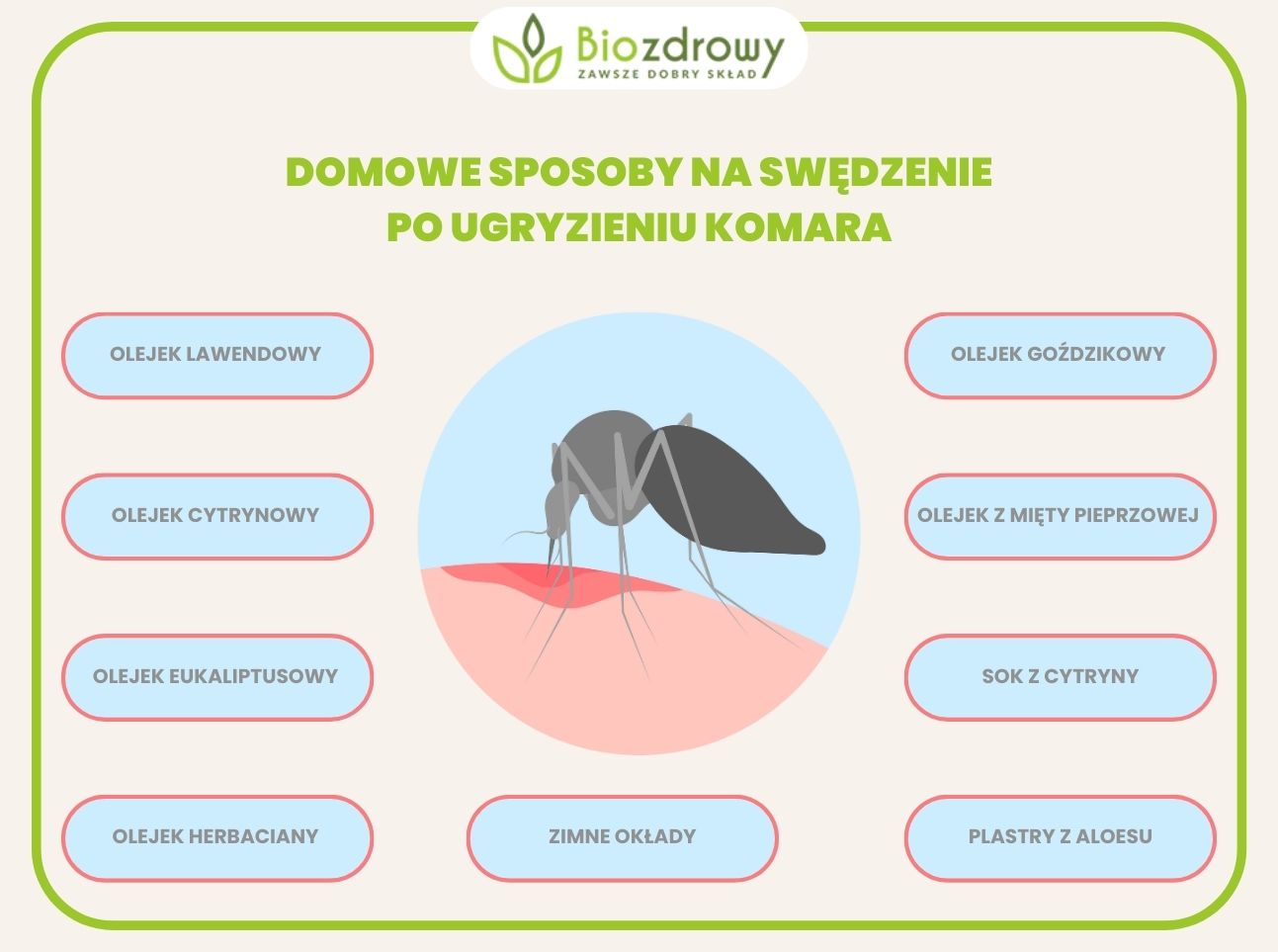 infografika domowe sposoby na swędzenie po ugryzieniu komara