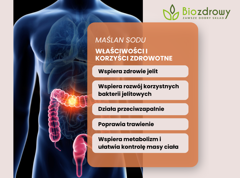 Maślan sodu właściwości - infografika