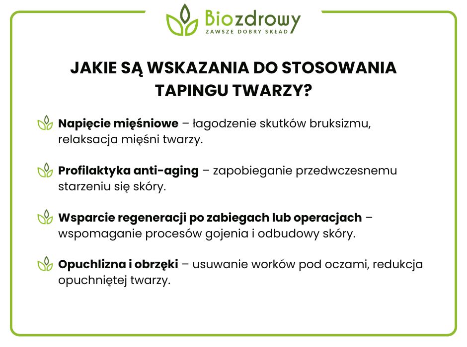 Jakie są wskazania do stosowania tapingu twarzy - infografika