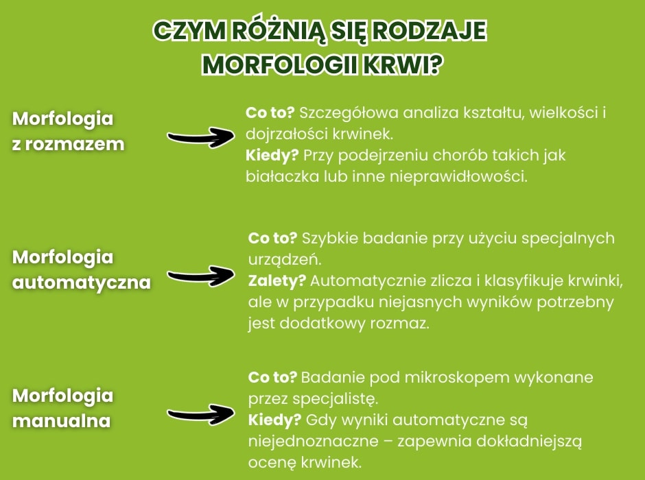 Czym różnią się rodzaje morfologii krwi - infografika