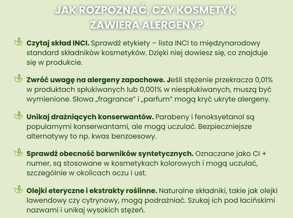 Jak rozpoznać czy kosmetyk zawiera alergeny? - infografika