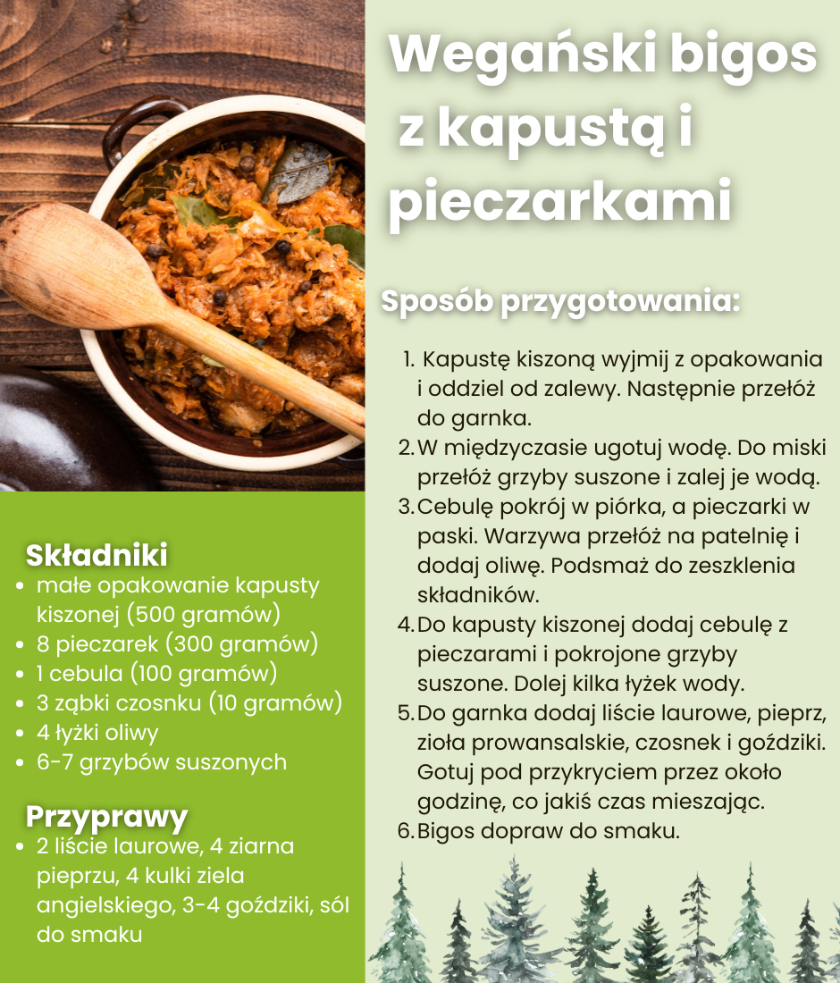 Wegański bigos z kapustą i pieczarkami - infografika