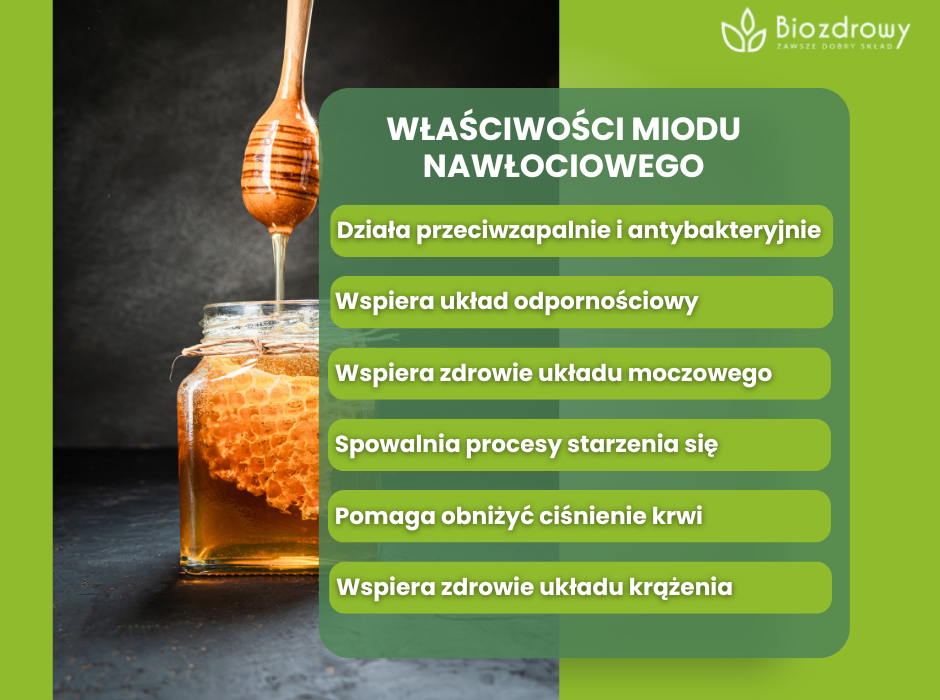 Właściwości miodu nawłociowego - infografika