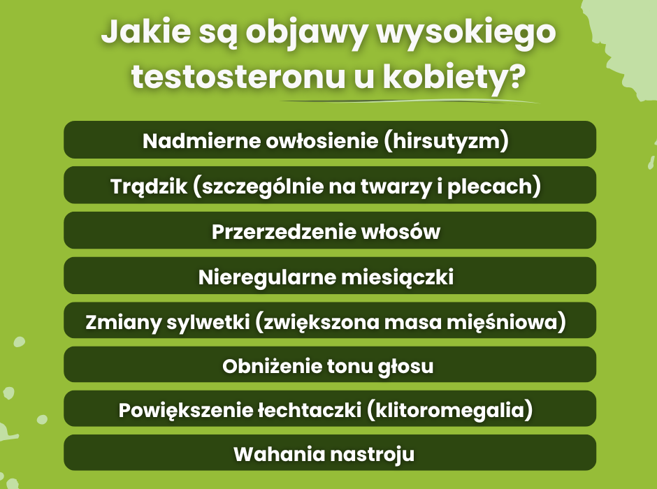 Objawy wysokiego testosteronu u kobiety - infografika