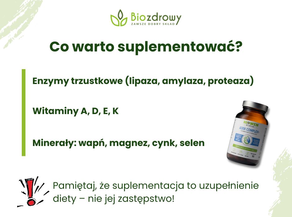 Co suplementować w diecie trzustkowej - infografika