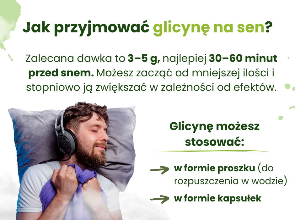 Jak przyjmować glicynę na sen - infografika