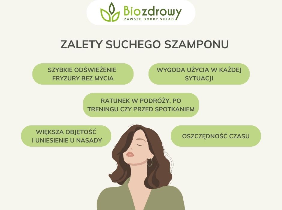 Zalety suchego szamponu - infografika