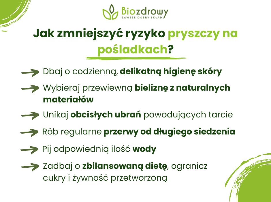 Jak zmniejszyć ryzyko pryszczy na pośladkach - infografika
