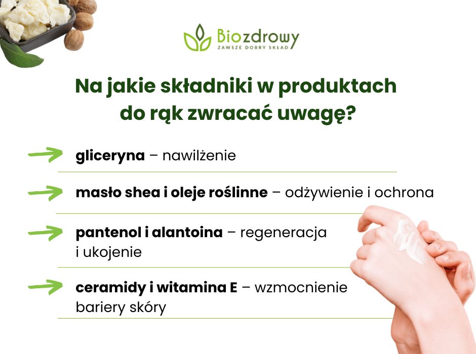 Jakie składniki w produktach do rąk wybierać? - infografika