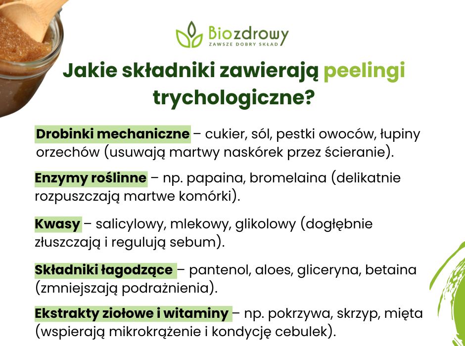 Składniki peelingu do włosów - infografika