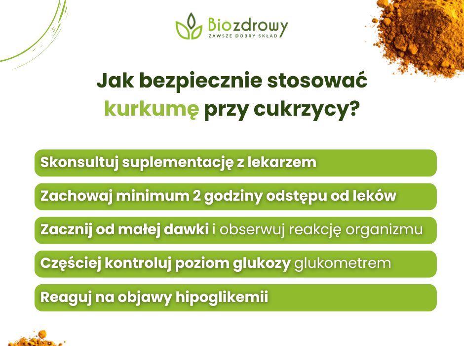 Jak bezpiecznie stosować kurkumę przy cukrzycy? - infografika
