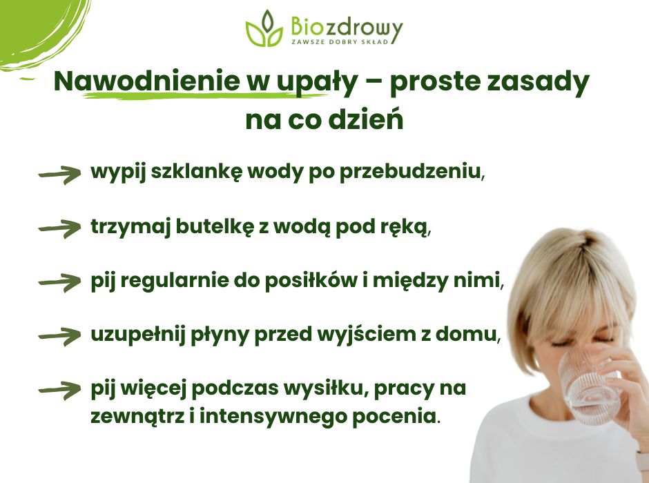 Nawodnienie w upały–proste zasady na co dzień - infografika