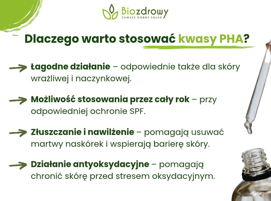Dlaczego warto stosować kwasy PHA - infografika