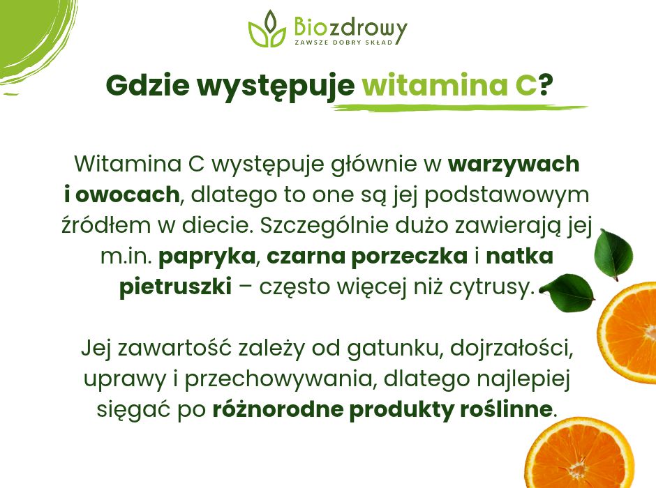 Gdzie występuje witamina C - infografika