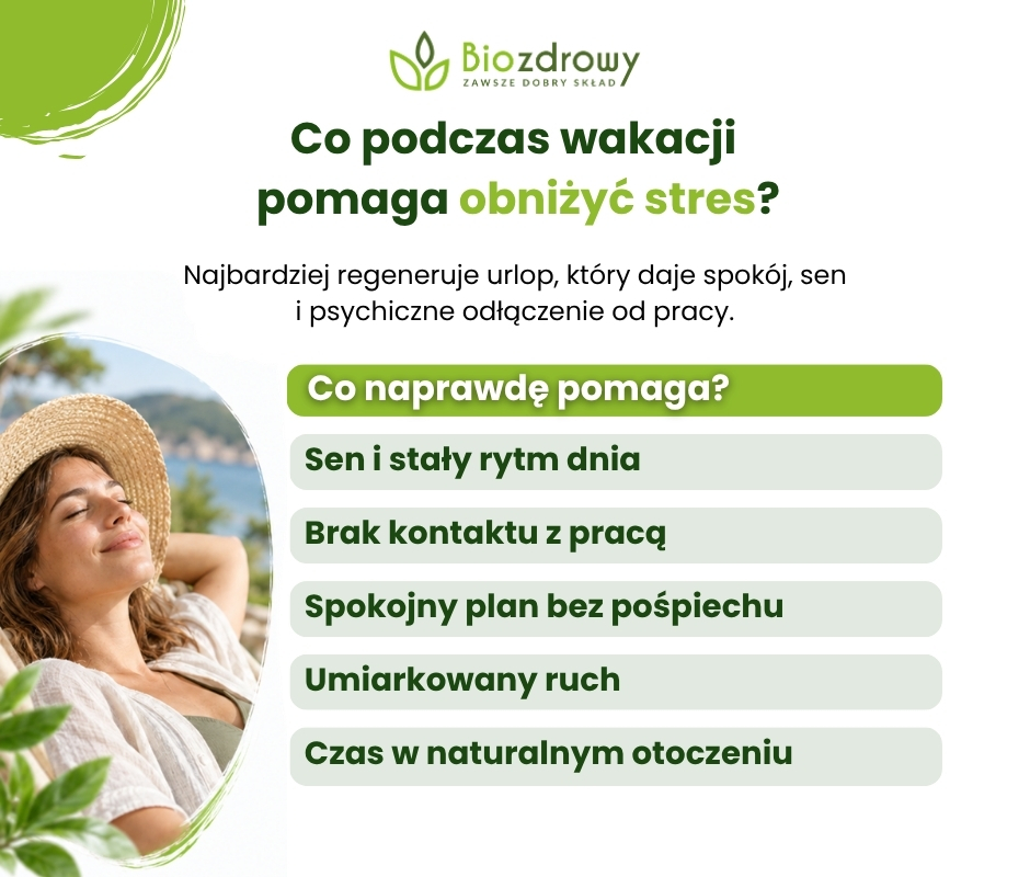Co podczas wakacji 
pomaga obniżyć stres? - infografika