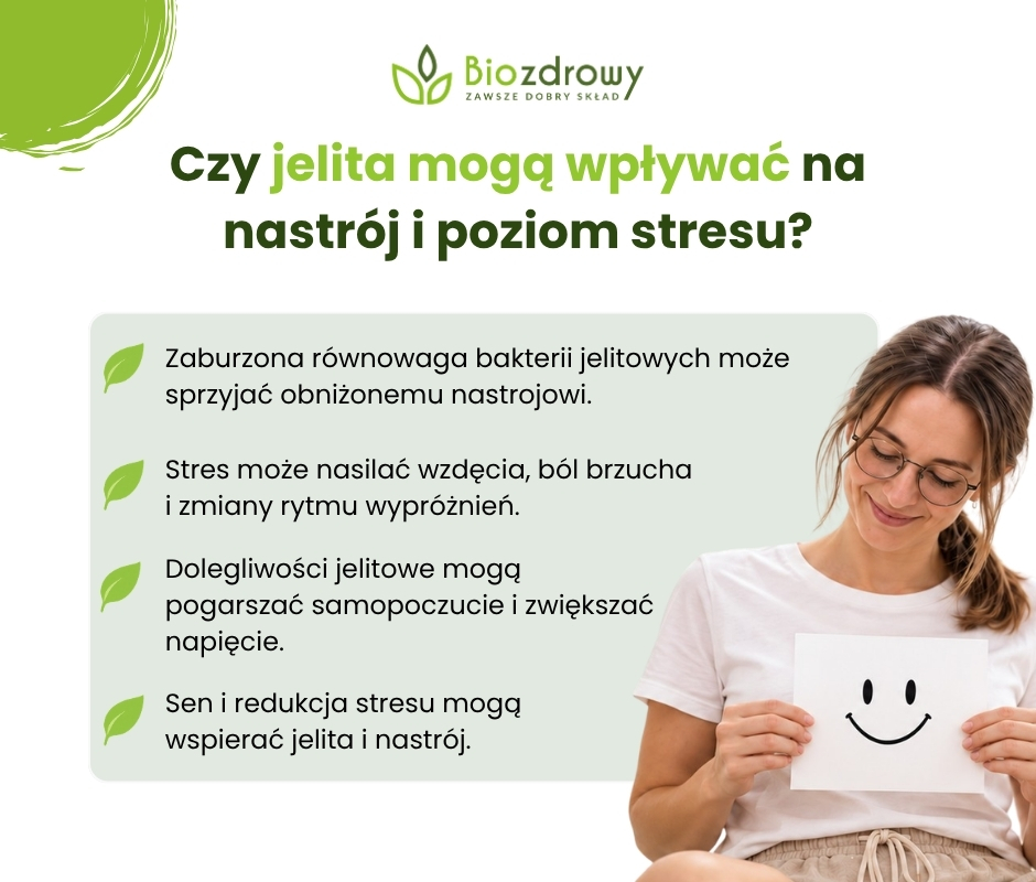 Czy jelita mogą wpływać na nastrój i poziom stresu? - infografika
